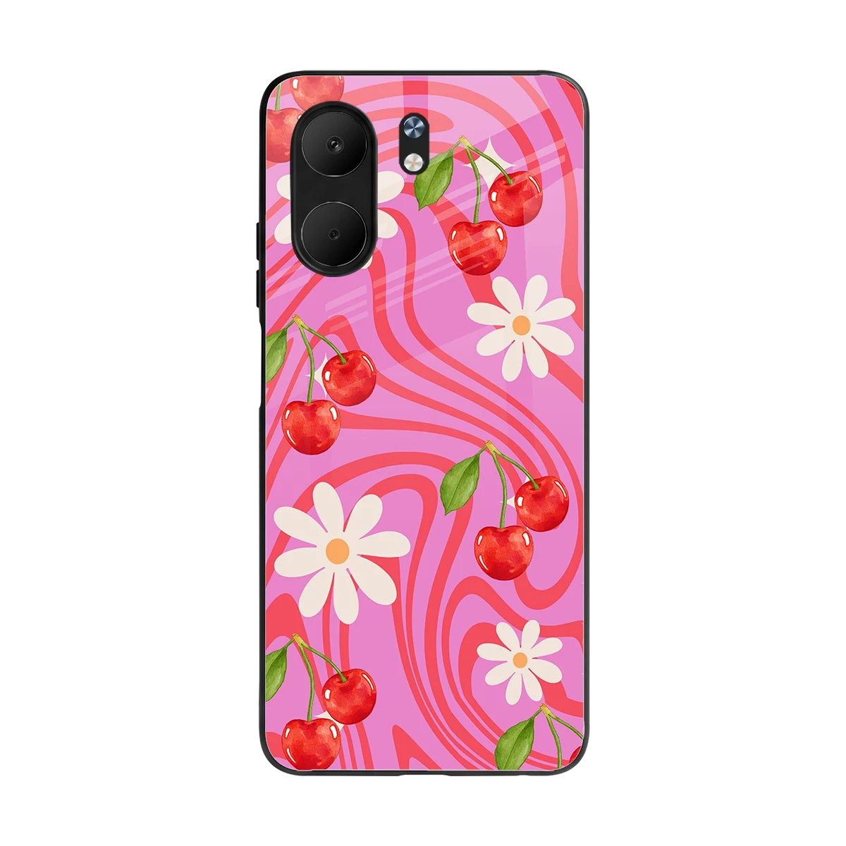 Floral Cherry back phone cover | glass case for oppo a5x 5g