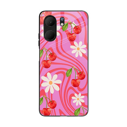 Floral Cherry back phone cover | glass case for oppo a5x 5g