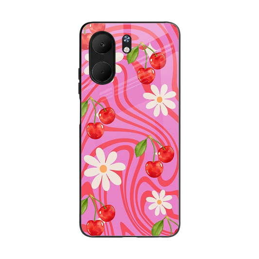Floral Cherry back phone cover | glass case for oppo a5x 5g