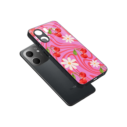 Floral Cherry sleek oppo a5x 5g cover with tempered glass back and TPU edges