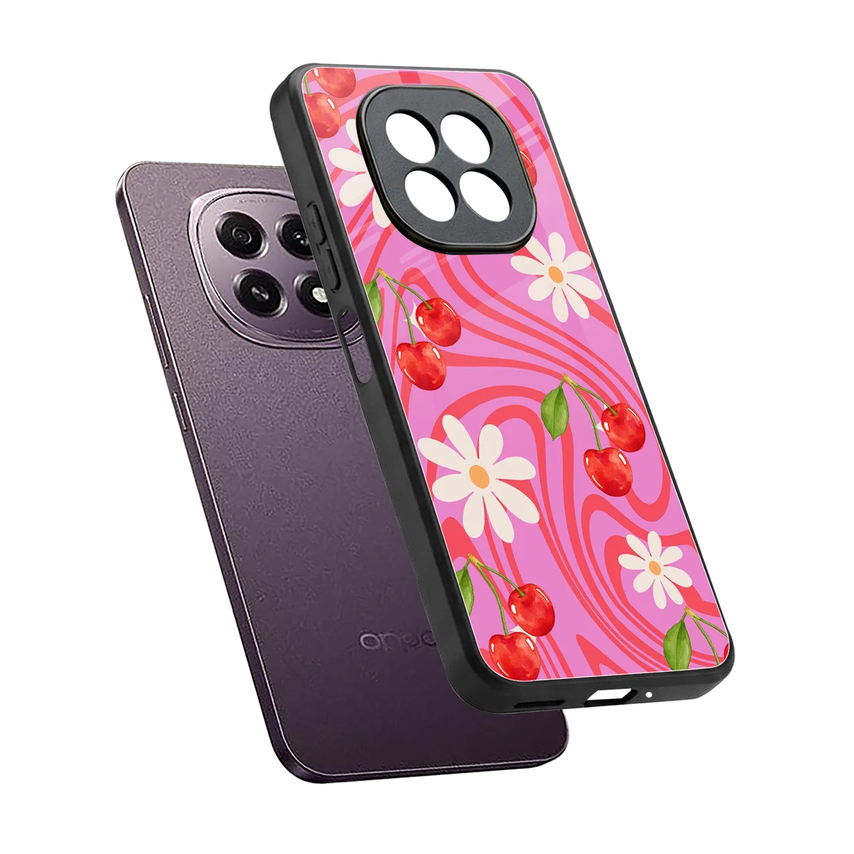 Floral Cherry sleek oppo f29 5g cover with tempered glass back and TPU edges