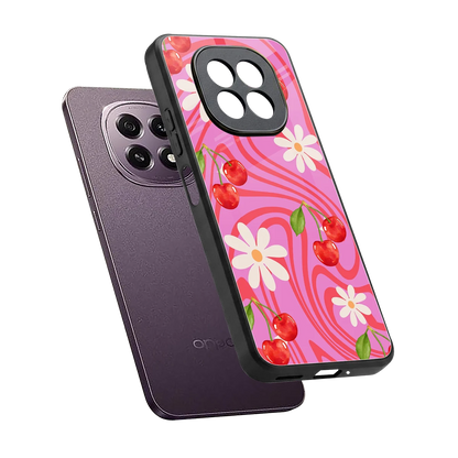 Floral Cherry sleek oppo f29 5g cover with tempered glass back and TPU edges