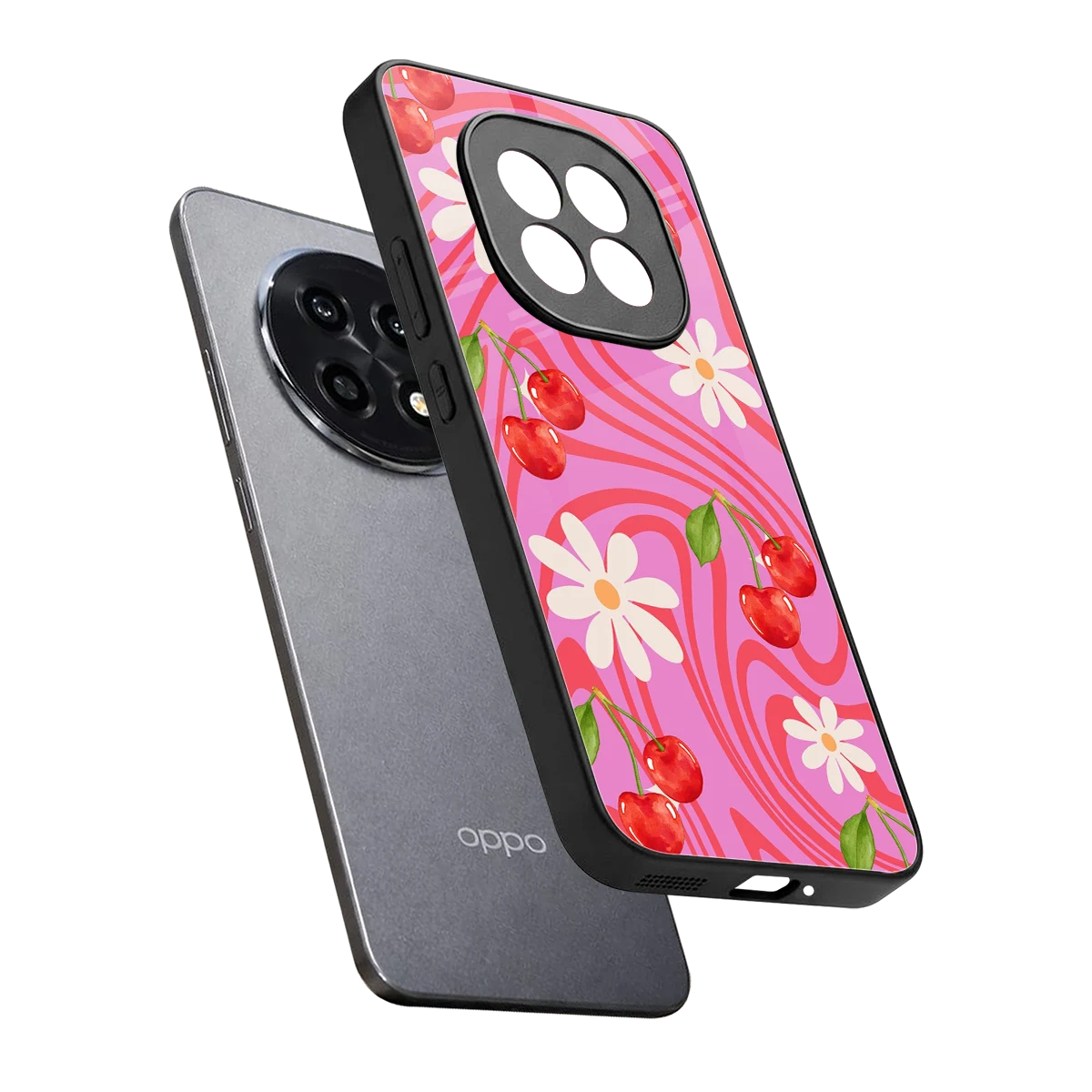 Floral Cherry sleek oppo f29 pro 5g cover with tempered glass back and TPU edges