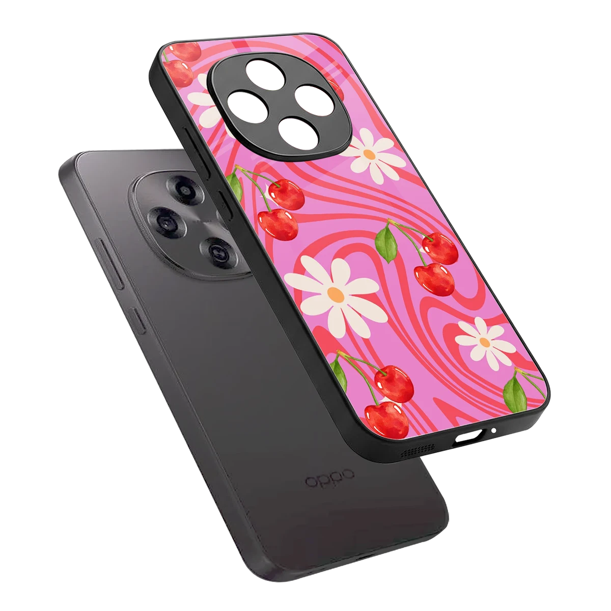 Floral Cherry sleek oppo f31 pro 5g cover with tempered glass back and TPU edges