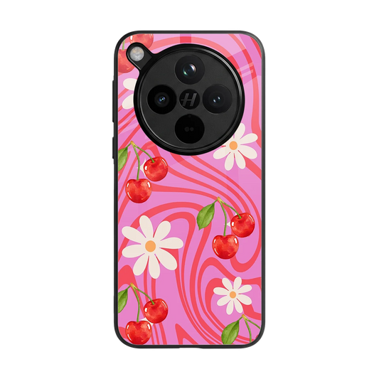 Floral Cherry back phone cover | glass case for oppo find x8