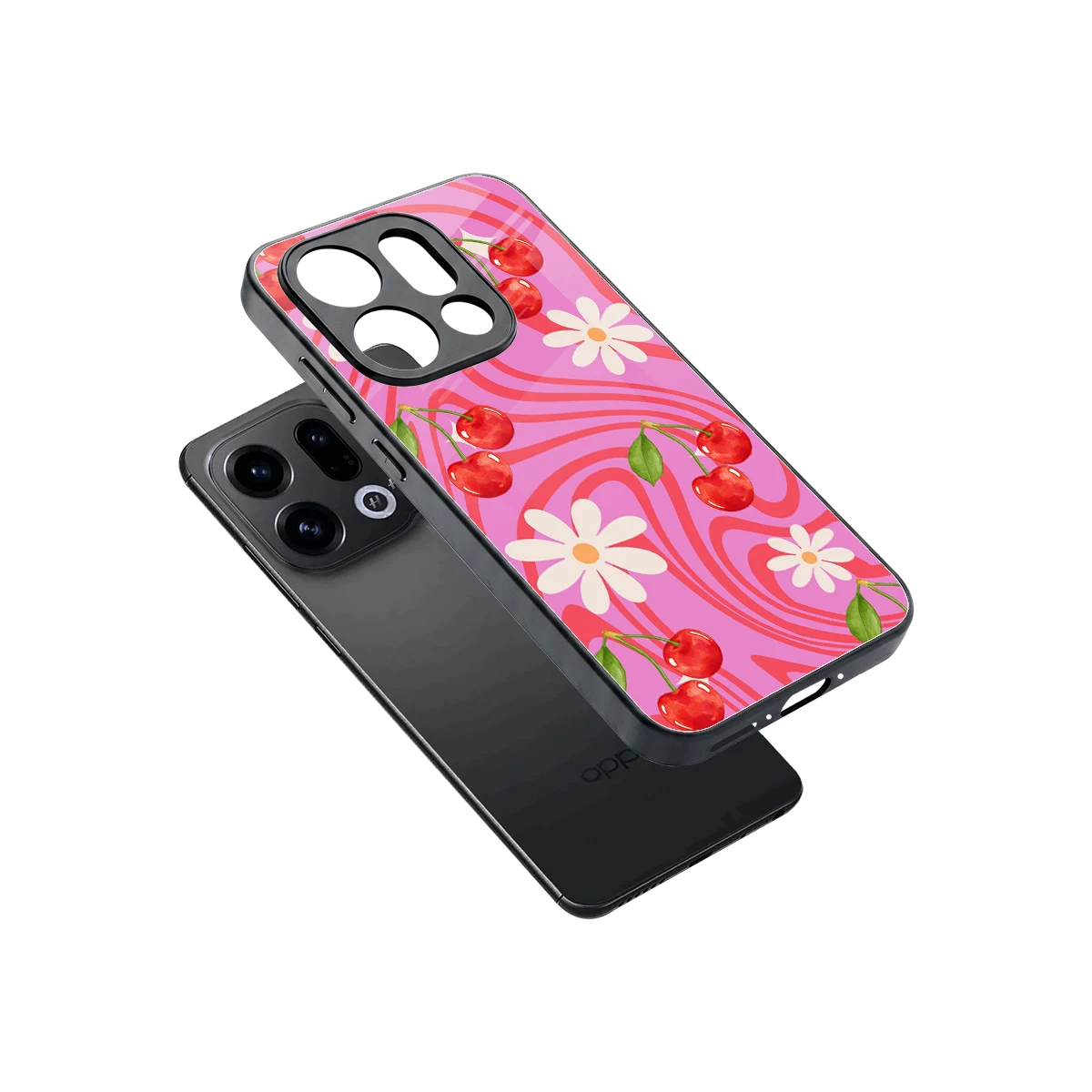 Floral Cherry sleek oppo find x9 cover with tempered glass back and TPU edges