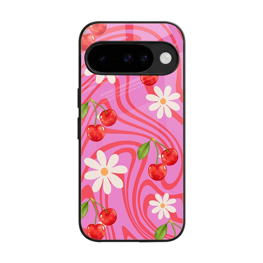 Floral Cherry back phone cover | glass case for google pixel 10