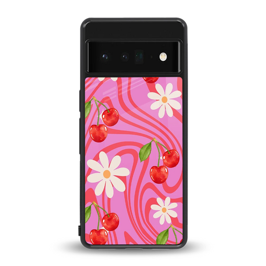 Floral Cherry back phone cover | glass case for google pixel 6 pro