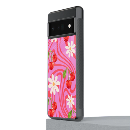 Floral Cherry stylish phone case for google pixel 6 pro | glossy glass and slim fit