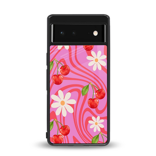 Floral Cherry back phone cover | glass case for google pixel 6