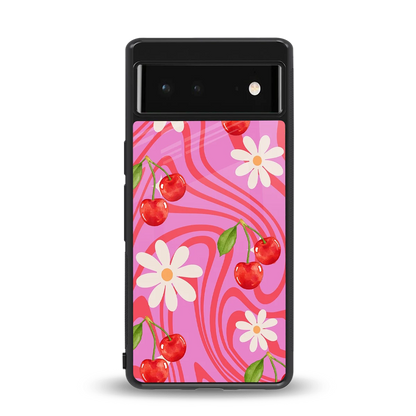 Floral Cherry back phone cover | glass case for google pixel 6a