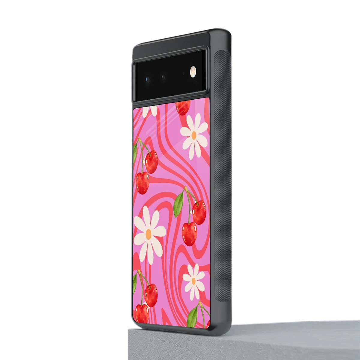 Floral Cherry stylish phone case for google pixel 6 | glossy glass and slim fit