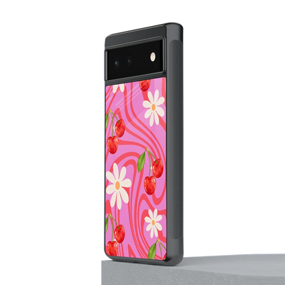 Floral Cherry stylish phone case for google pixel 6a | glossy glass and slim fit