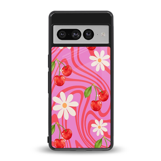 Floral Cherry back phone cover | glass case for google pixel 7 pro