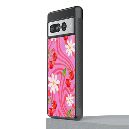 Floral Cherry stylish phone case for google pixel 7 pro | glossy glass and slim fit