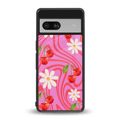 Floral Cherry back phone cover | glass case for google pixel 7a
