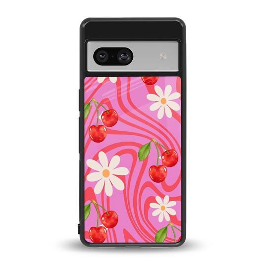 Floral Cherry back phone cover | glass case for google pixel 7a