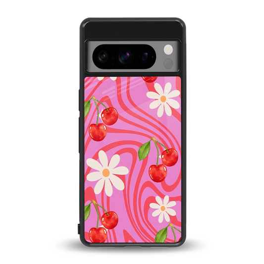 Floral Cherry back phone cover | glass case for google pixel 8 pro
