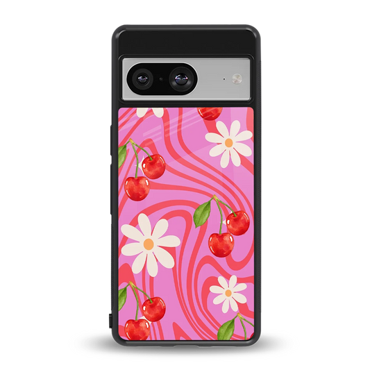 Floral Cherry back phone cover | glass case for google pixel 8