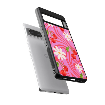 Floral Cherry sleek google pixel 8 cover with tempered glass back and TPU edges