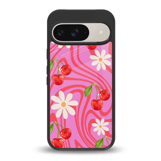 Floral Cherry back phone cover | glass case for google pixel 9