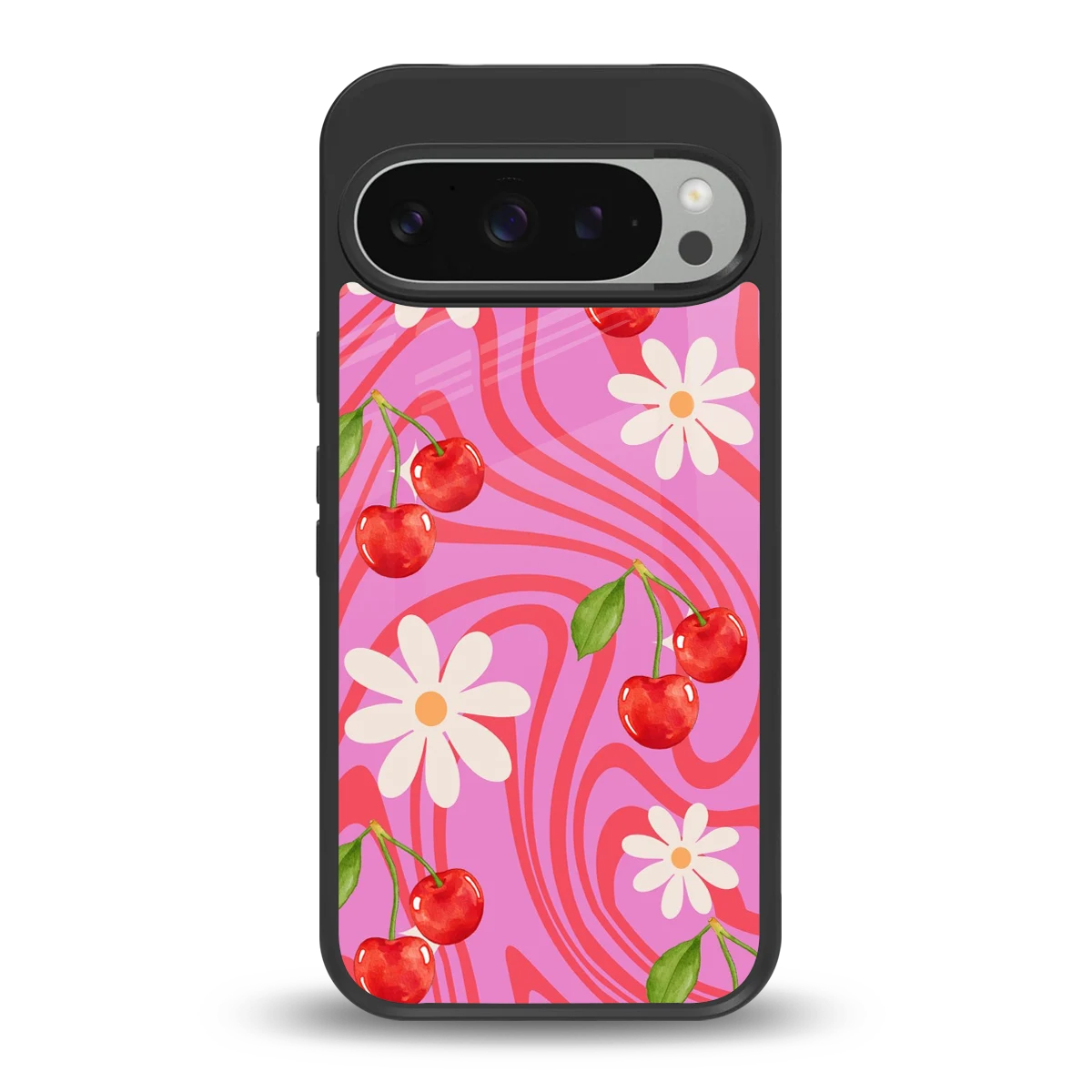 Floral Cherry back phone cover | glass case for google pixel 9 pro