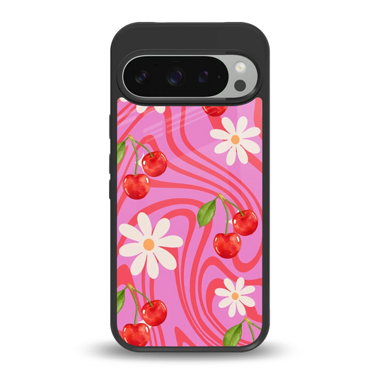 Floral Cherry back phone cover | glass case for google pixel 9 pro