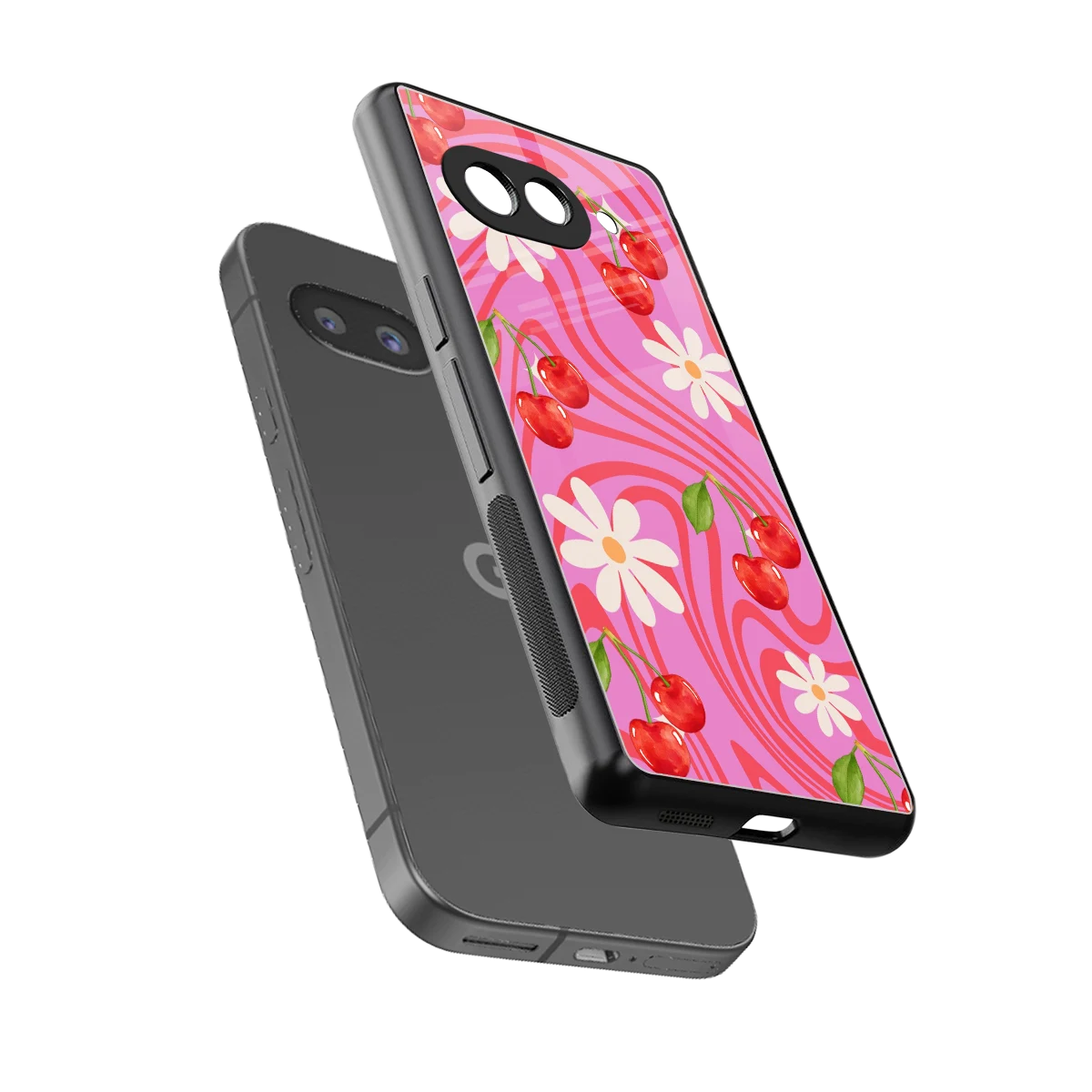 Floral Cherry sleek google pixel 10a cover with tempered glass back and TPU edges