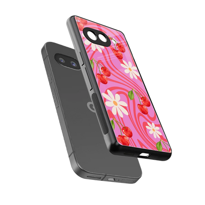 Floral Cherry sleek google pixel 10a cover with tempered glass back and TPU edges