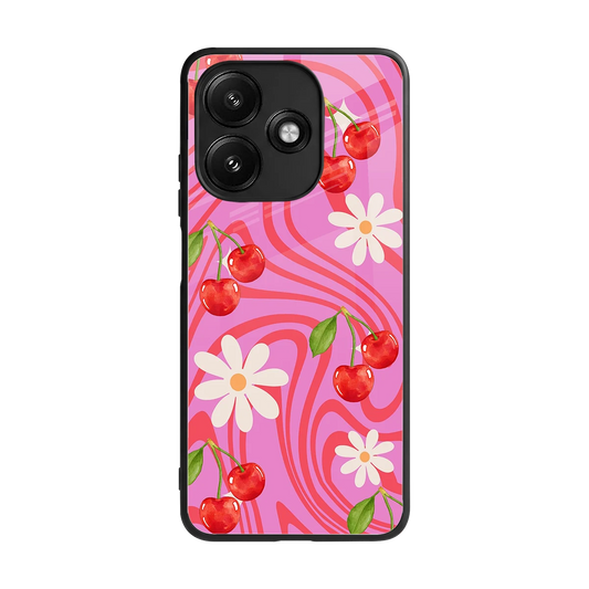 Floral Cherry back phone cover | glass case for redmi 12 5g
