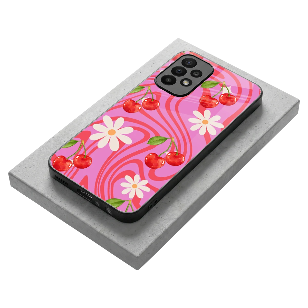 Floral Cherry stylish phone case for samsung galaxy a23 | glossy glass and slim fit