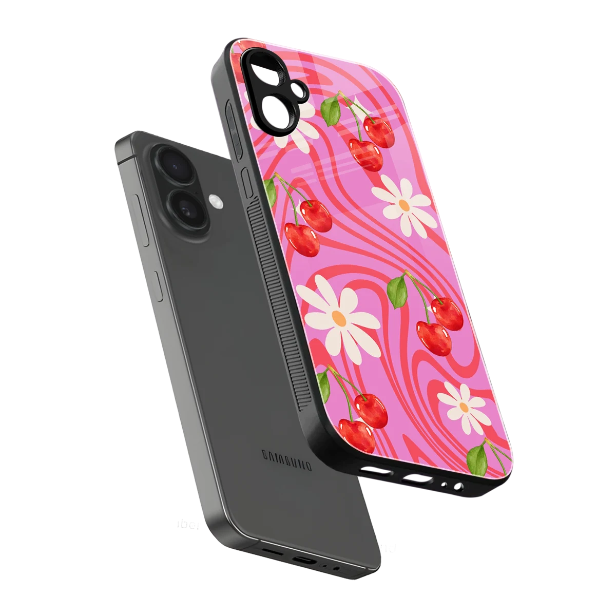 Floral Cherry sleek samsung galaxy a06 5g cover with tempered glass back and TPU edges