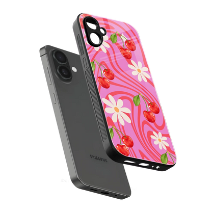 Floral Cherry sleek samsung galaxy a06 5g cover with tempered glass back and TPU edges
