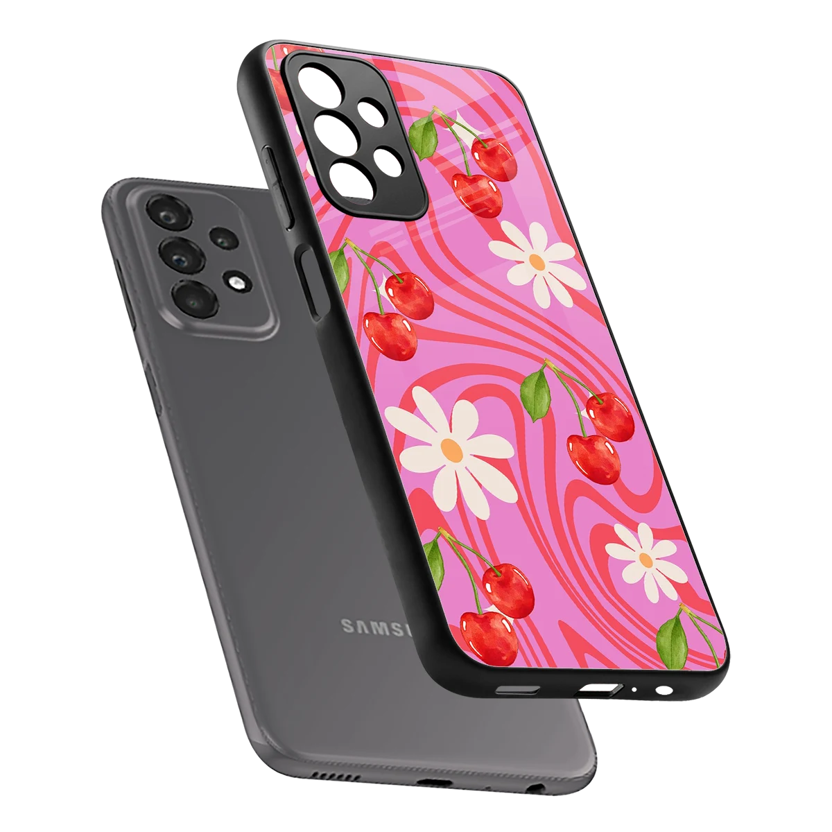 Floral Cherry sleek samsung galaxy a23 cover with tempered glass back and TPU edges
