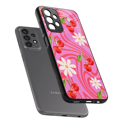 Floral Cherry sleek samsung galaxy a23 cover with tempered glass back and TPU edges
