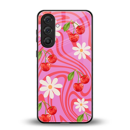 Floral Cherry back phone cover | glass case for samsung galaxy m35 5g