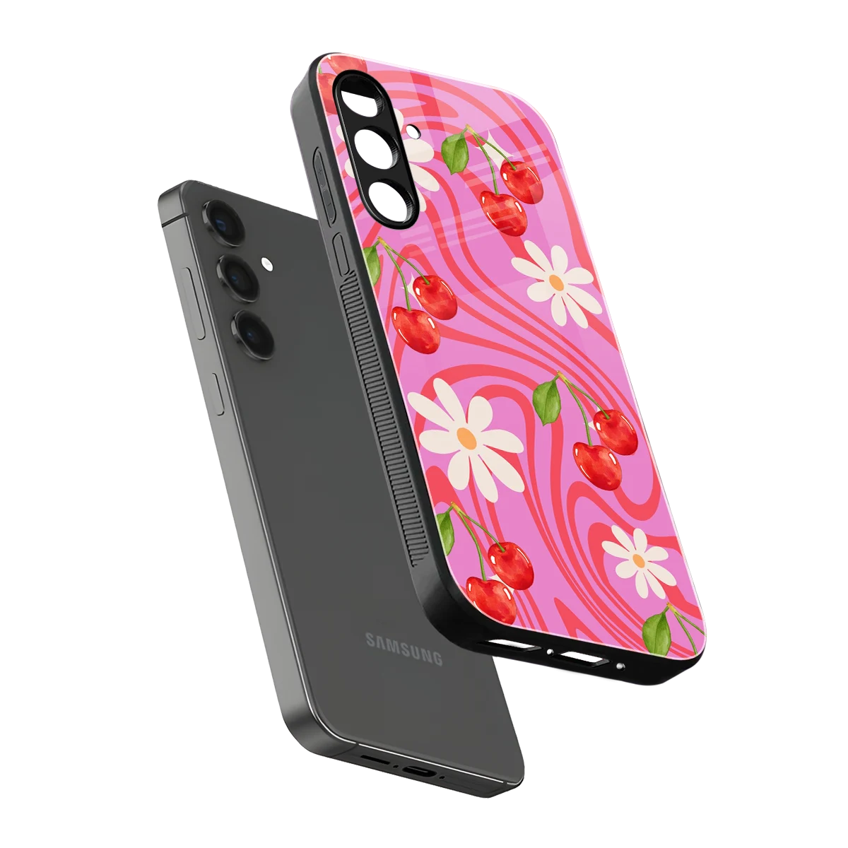 Floral Cherry sleek samsung galaxy m35 5g cover with tempered glass back and TPU edges