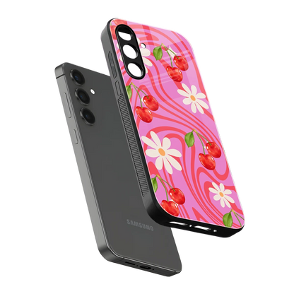 Floral Cherry sleek samsung galaxy m35 5g cover with tempered glass back and TPU edges