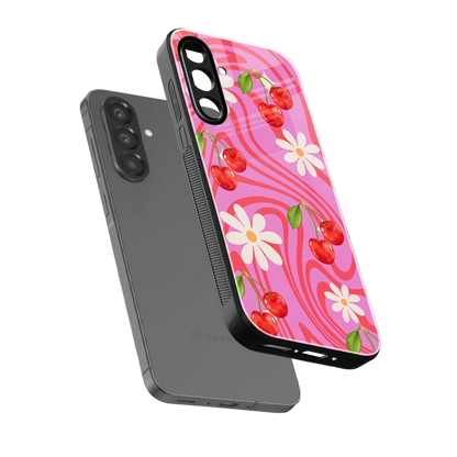 Floral Cherry sleek samsung galaxy a56 5g cover with tempered glass back and TPU edges