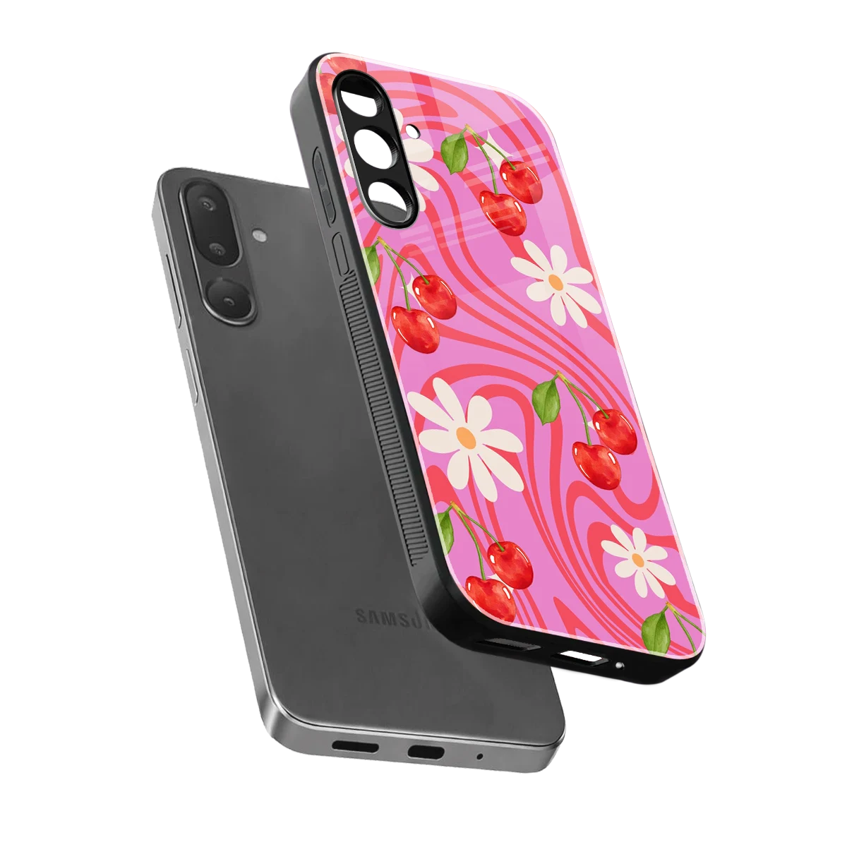 Floral Cherry sleek samsung galaxy m36 5g cover with tempered glass back and TPU edges