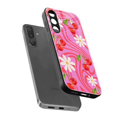 Floral Cherry sleek samsung galaxy m36 5g cover with tempered glass back and TPU edges