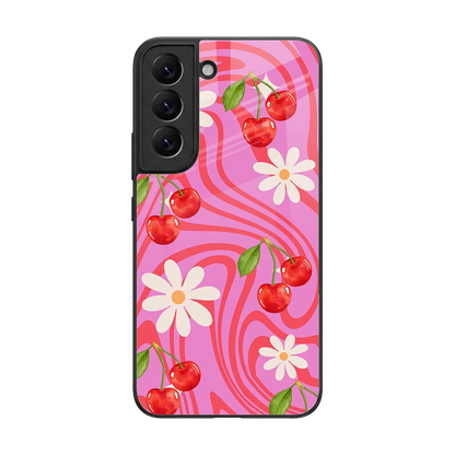 Floral Cherry back phone cover | glass case for samsung galaxy s22