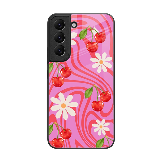 Floral Cherry back phone cover | glass case for samsung galaxy s22