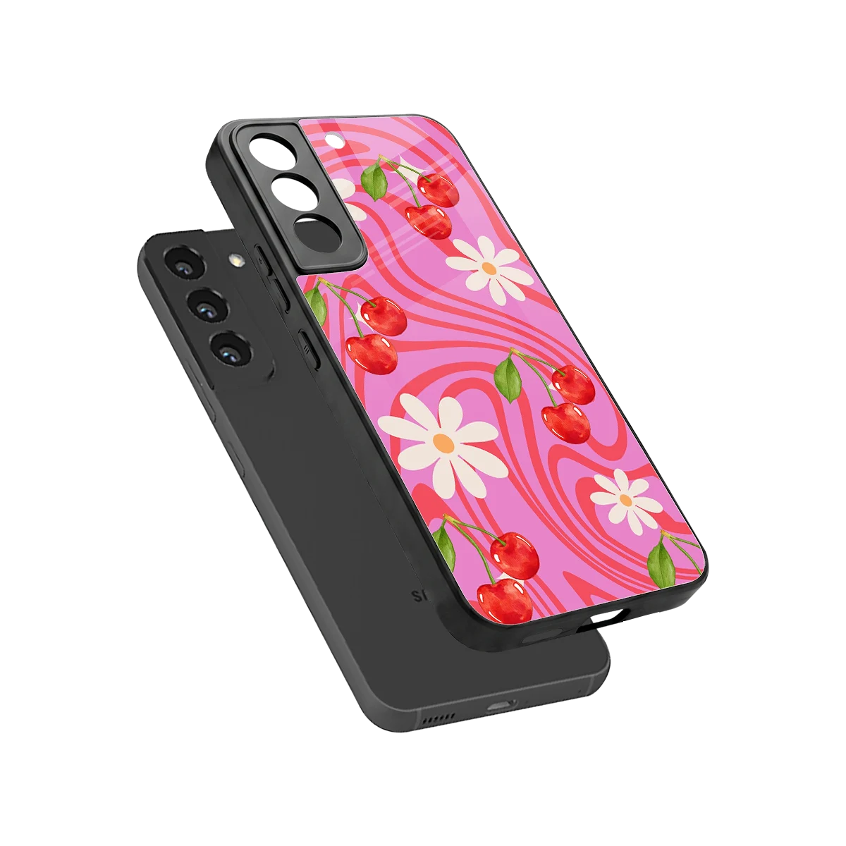 Floral Cherry sleek samsung galaxy s22 cover with tempered glass back and TPU edges