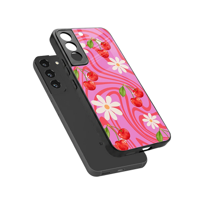 Floral Cherry sleek samsung galaxy s22 cover with tempered glass back and TPU edges