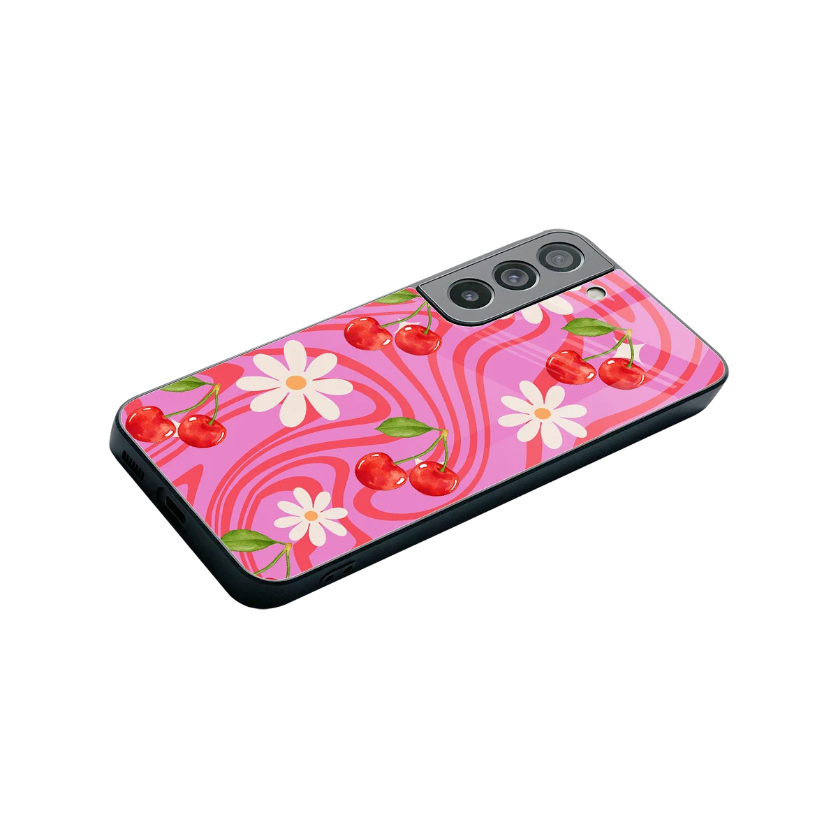 Floral Cherry stylish phone case for samsung galaxy s22 | glossy glass and slim fit