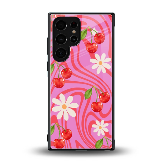 Floral Cherry back phone cover | glass case for samsung galaxy s23 ultra