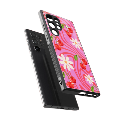 Floral Cherry sleek samsung galaxy s23 ultra cover with tempered glass back and TPU edges