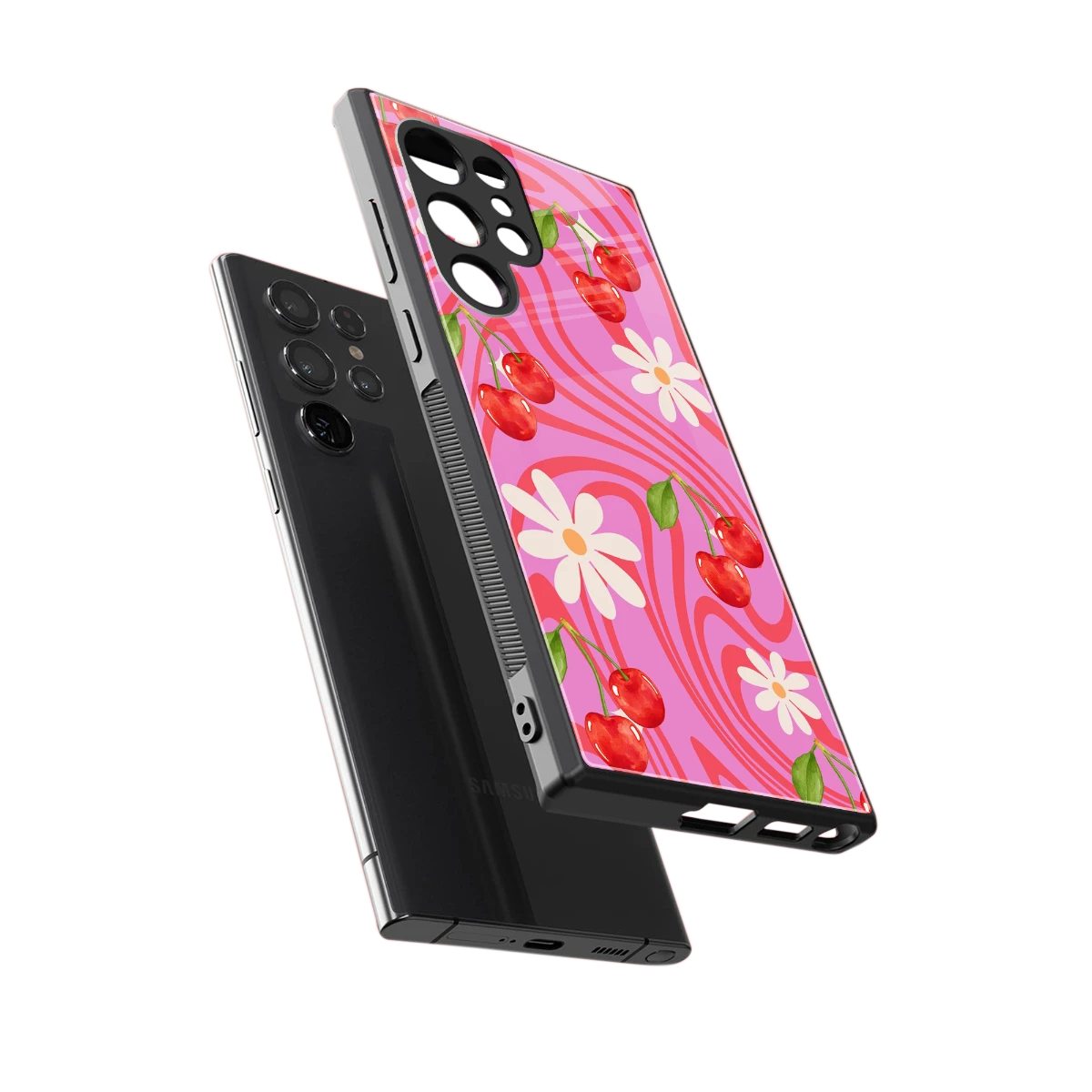 Floral Cherry sleek samsung galaxy s24 ultra cover with tempered glass back and TPU edges