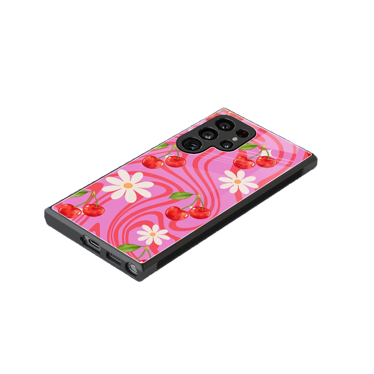 Floral Cherry stylish phone case for samsung galaxy s24 ultra | glossy glass and slim fit